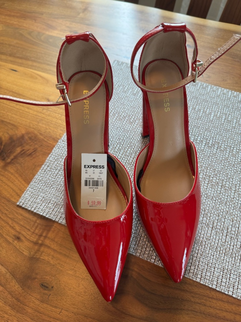NEW Express Red Patent Pointed-Toe Ankle-Strap Block Heels